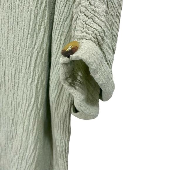 Soft Surroundings Women’s Large Boho Tunic Blouse Sage Green Tassle Short Sleeve - Picture 2 of 10